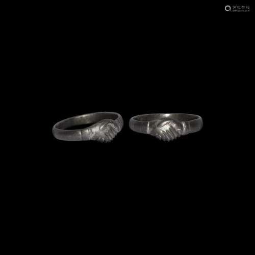 Post Medieval Silver Clasped Hands Ring