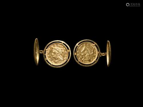 Gold USA 1873 2 1/2 Dollar Coin Cufflink Pair