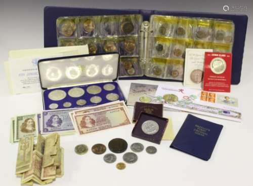 A George V half-sovereign 1913, a Jamaica nine-coin proof set, cased, and a collection of other