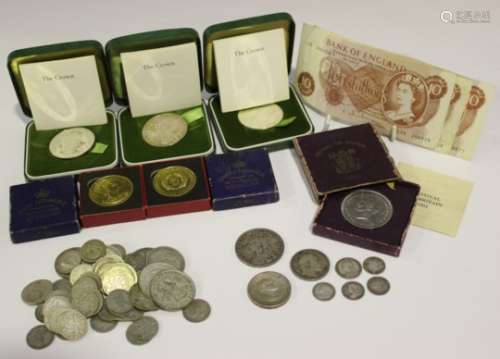 A small group of British pre-1920 coins, including a Victoria Jubilee Head double florin 1887 and an