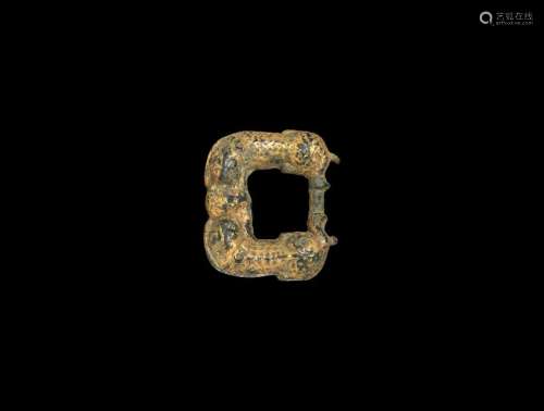 Medieval Gilt Buckle with Couchant Leopards