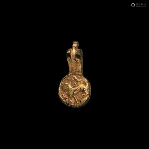 Medieval Gilt Horse Harness Pendant with Lion