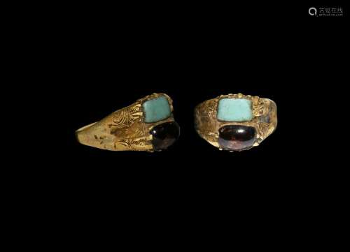 Tudor Period Gold Ring with Cabochons