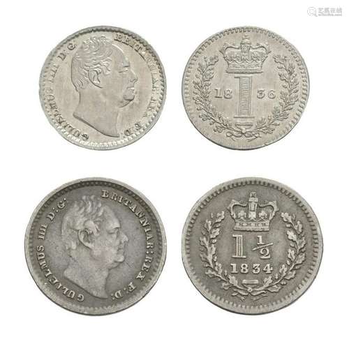 William IV - 1834/1836 - 3 Halfpence & Maundy 1d