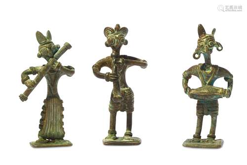 THREE BRONZE DOGON FIGURES, MALI