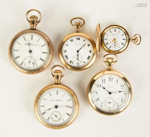 Five Gold Plated Pocket Watches