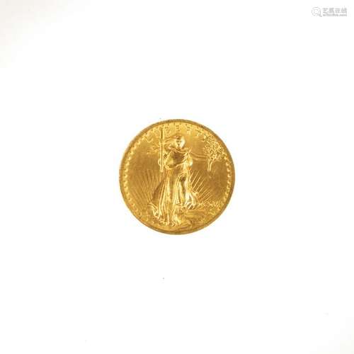 Fine $20 Gold High Relief St Gaudens Coin. Graded MS63+