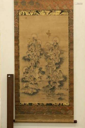 CHINESE SCROLL PAINTING OF LOHANS