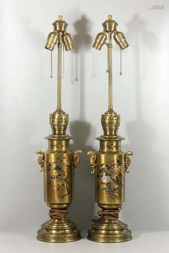 JAPANESE BRONZE FLOWER LAMPS