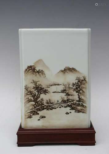 CHINESE PAINTED LANDSCAPE PORCELAIN BRUSH POT