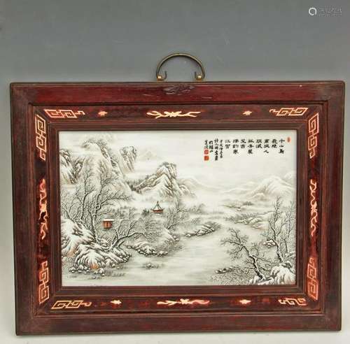 CHINESE LANDSCAPE PORCELAIN PLAQUE, SNOW SCENE