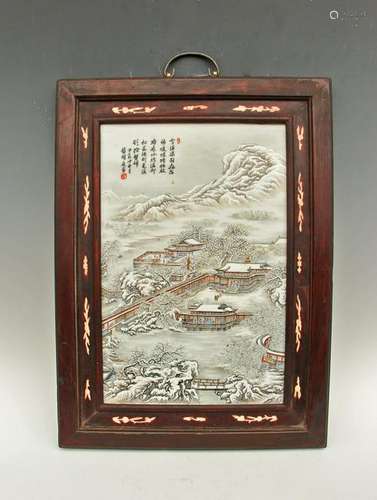 CHINESE LANDSCAPE PORCELAIN PLAQUE, SNOW SCENE