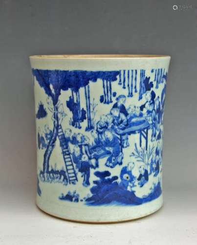 CHINESE BLUE WHITE PORCELAIN BRUSH POT