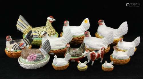 Collection of 19th C Staffordshire Hens On Nest