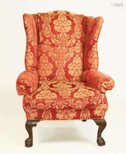 Fine Custom Chippendale Style Upholstered Wing Chair