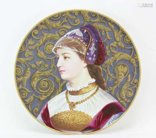 French Porcelain Plaque of Young Girl