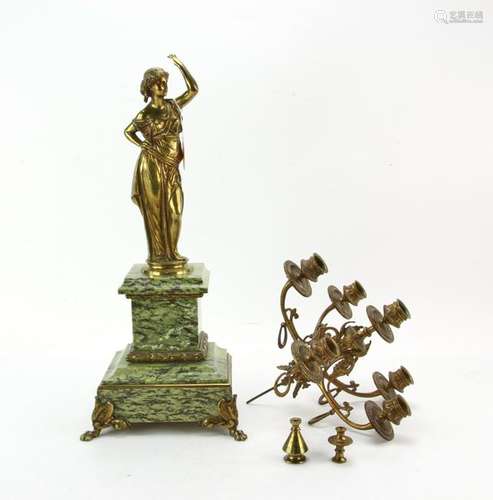 19th C Bronze and Marble Candelabra