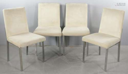 Set of Four Side Chairs, Suede and Chrome