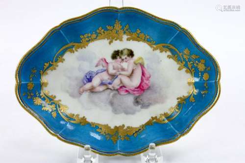 Sevres Porcelain Dish with Blue Celeste Glaze