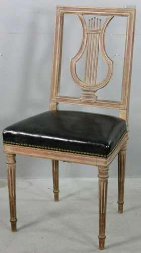 Side Chair with Lyre Back, Leather Seat