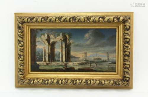 18thC Italian View of Ruins, Oil on Canvas