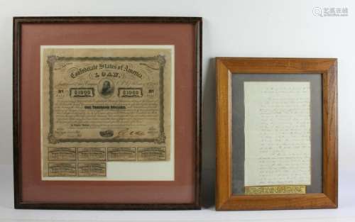 Confederate Loan Certificate and Slave Letter