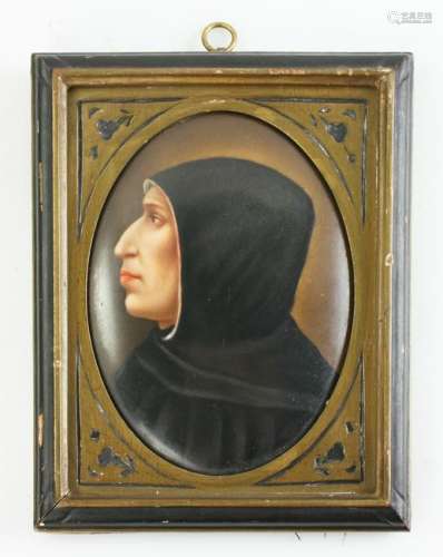 German Porcelain Plaque, Portrait of Savonarola