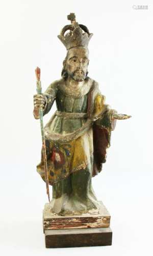 19thC Spanish Polychrome Wood Figure