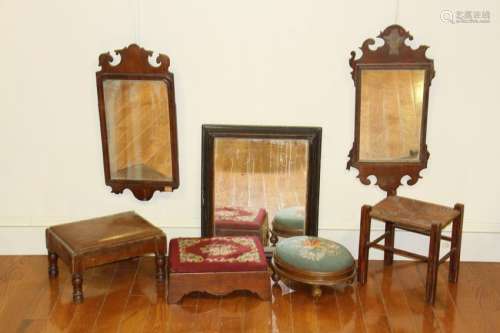(7) Antique Stools and Mirrors