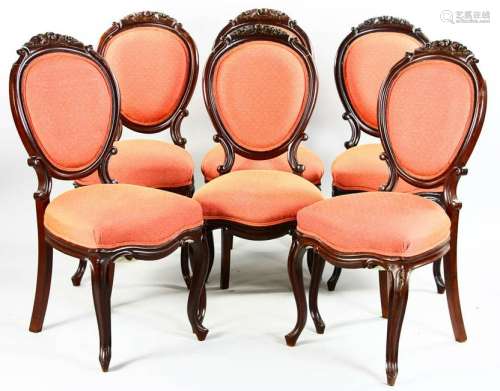 Set of Six Carved Walnut Victorian Side Chairs