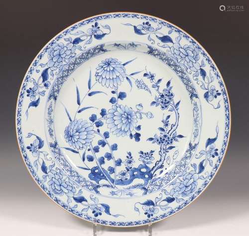 China, blauw wit porseleinen schotel, Qianlong,met…