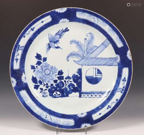 China, grote blauw wit porseleinen schotel, Qianlo…