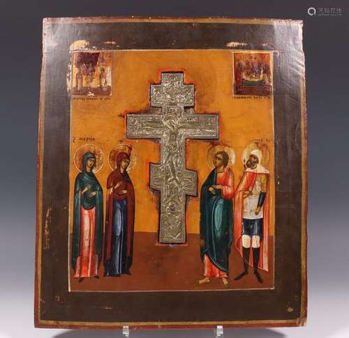 Rusland, ikoon met uitneembare koperen crucifix, 1…