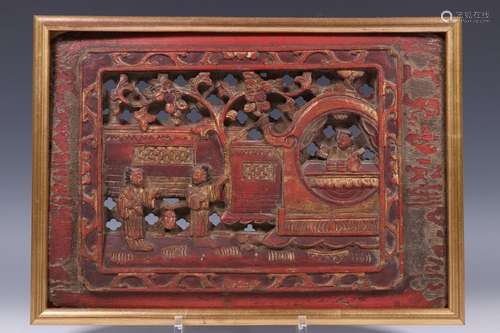 China, twee houten kastpanelen, ca. 1900,met gesto…