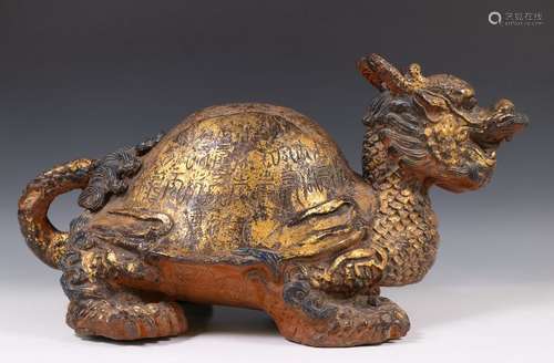 China, bronzen sculptuur van draak schildpad, 20st…