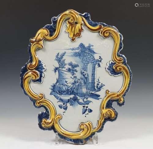 Delft, blauw wit aardewerk plaquette, 18e eeuw,met…