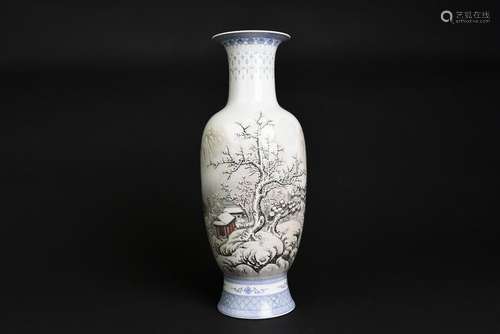 A PAINTED LANDSCAPE PORCELAIN VASE