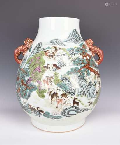 A FAMILLE ROSE 'HUNDRED DEER' VASE, QIANLONG PERIOD