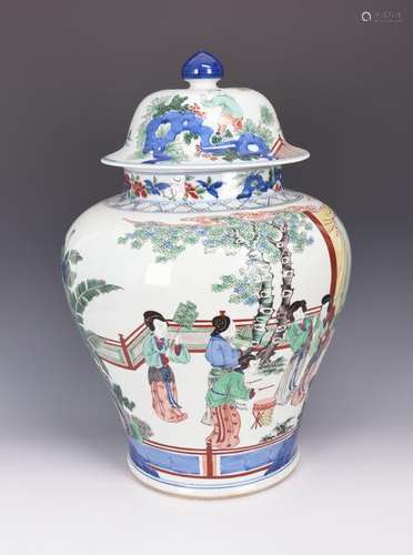 A WUCAI 'FIGURAL' JAR AND COVER, KANGXI PERIOD