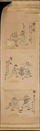 A CHINESE SCROLL PAINTING IN  CONSIST OF THREE FIGURAL