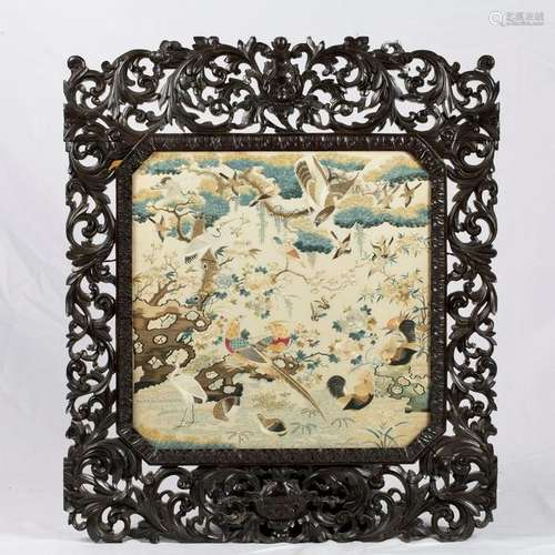 CHINESE EMBROIDERED PANEL, FRAMED