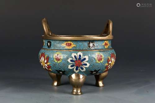 A CLOISONNE ENAMEL TRIPOD CENSER