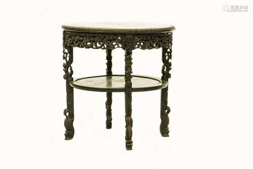 A CHINESE HARDWOOD STONE-INLAID CIRCULAR TABLE