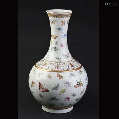 A FAMILLE ROSE 'BUTTERFLY' VASE