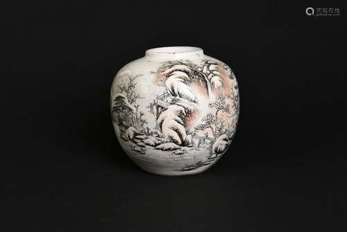 A PAINTED LANDSCAPE PORCELAIN JAR