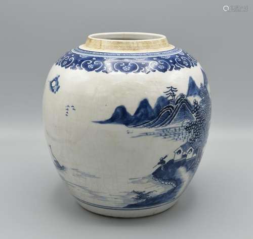 A BLUE AND WHTIE 'LANDSCAPE' JAR, QIANLONG PERIOD