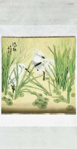 A CHINESE SCROLL PAINTING OF EGRETS