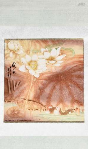 A CHINESE SCROLL PAINTING OF LOTUS