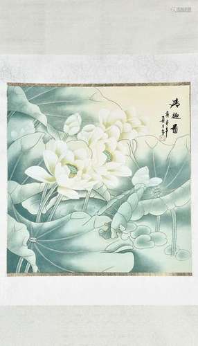 A CHINESE SCROLL PAINTING OF LOTUS