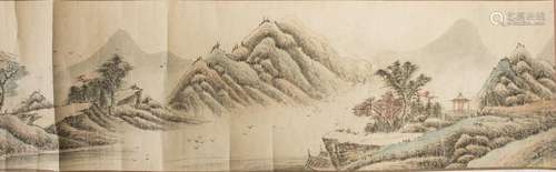 A HORIZONTAL CHINESE LANDSCAPE PAINTING